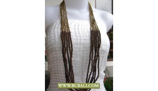 Golden Beads and Wooden Long Necklace Fashion